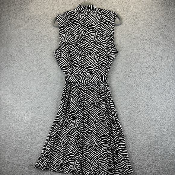 Liz Claiborne Fit & Flare Dress Large Faux Wrap Zebra Career Stretchy Belted - Picture 6 of 7